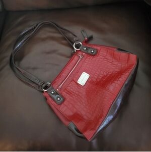 Stone Mountain Red Croc-Embossed Shoulder Bag